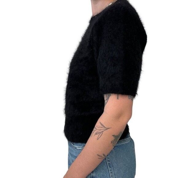 Vintage Womens Rosamela Black Angora Blend Fluffy Soft Short Sleeve Sweater Sz M - Picture 6 of 8